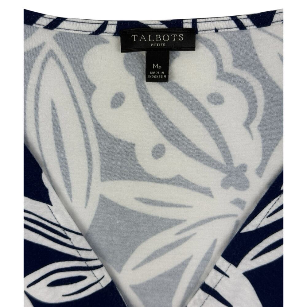 Talbots Dress Faux Wrap Maxi Tank Blue White Botanical Medium Petite Cotton Knit - Picture 3 of 16
